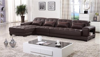 Seriena W series Modern L Shaped 3 piece sectional Sofa with Chaise Lounge in Brown Top Grain Leather