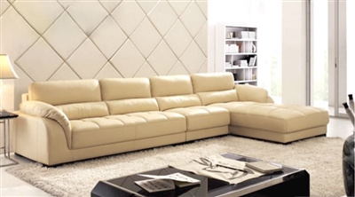 Seriena W series L Shaped 3 piece sectional Couch with Chaise Lounge in Beige Color with Top Grain Leather