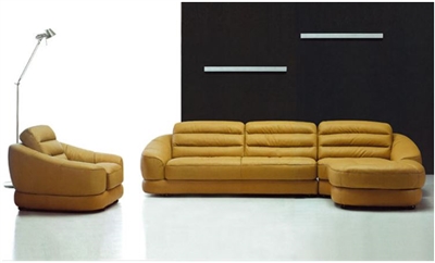 Seriena W series Three Piece Sectional Sofa Low Back with Chase Lounge and Ottoman in Real Top Grain Leather