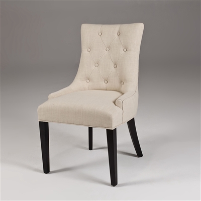 Seriena La Rochelle White Beige Linen Dining Chair with Tufted Back Barrel Curved Back - Fully Assembled