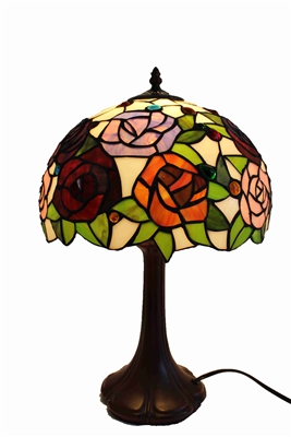 Tiffany Table Lamp 12 inch Rose Flower Design Glass Lamp Shade with Zinc Base