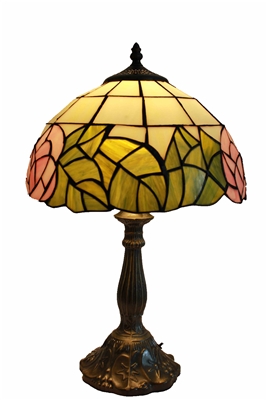 Tiffany Table Lamp 12 inch Pink Rose Pattern Glass Lamp Shade with Zinc Base